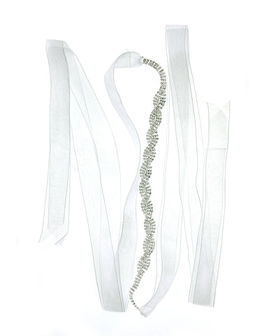 Nyfashion101 Wavy 3 Row Rhinestone Link Sash Belt With Mesh Ribbon In Silver-Tone