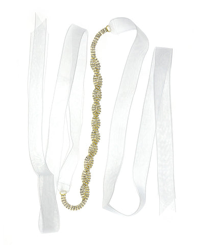 Nyfashion101 Wavy 3 Row Rhinestone Link Sash Belt With Mesh Ribbon In Gold-Tone