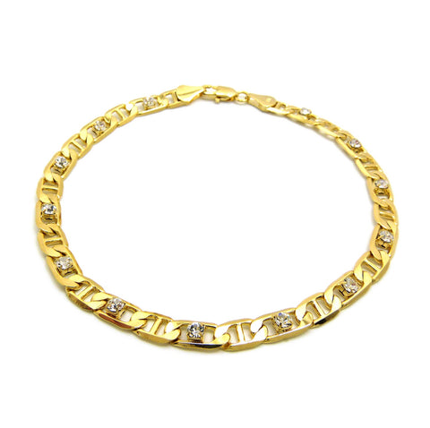 Nyfashion101 Women's 6mm 10" Iced Out Mariner Chain Anklet In Gold-Tone