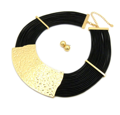 Nyfashion101 Women's Bohemian 16 Row String Choker Necklace And Pierced Earring Set In Gold-Tone