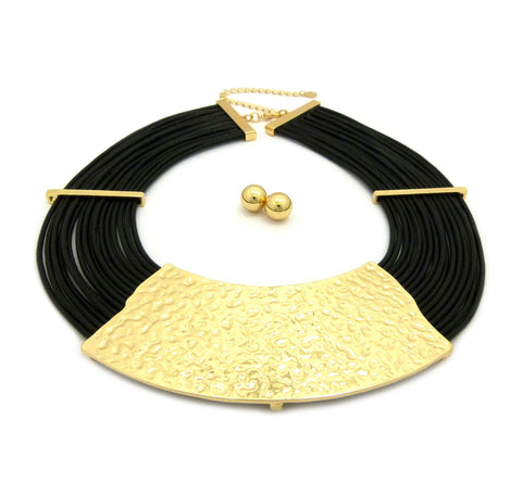 Nyfashion101 Women's Bohemian 16 Row String Choker Necklace And Pierced Earring Set In Gold-Tone