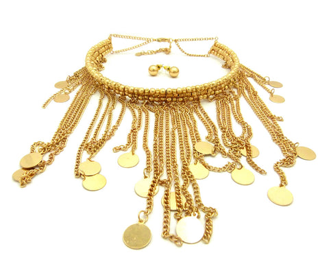 Nyfashion101 Women's Bohemian Dangling Coin Tassel Necklace And Ball Earring Set In Gold-Tone