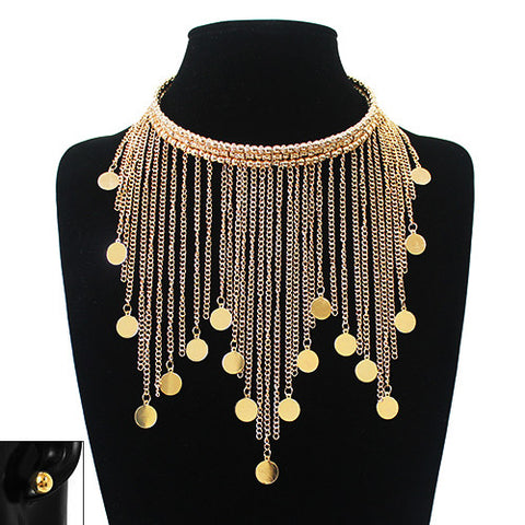 Nyfashion101 Women's Bohemian Dangling Coin Tassel Necklace And Ball Earring Set In Gold-Tone