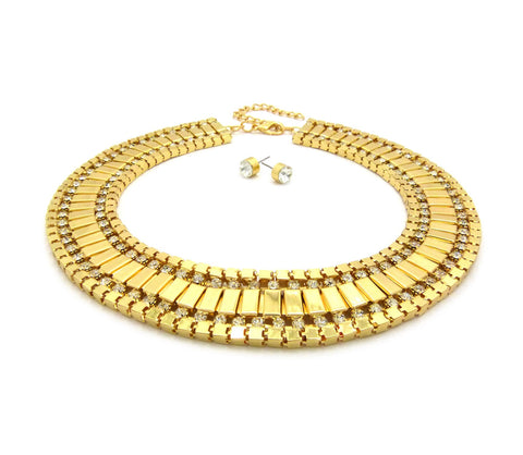 Nyfashion101 Women's Bohemian Rhinestone Metal Link Necklace And Pierced Earring Set In Gold-Tone