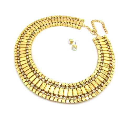 Nyfashion101 Women's Bohemian Rhinestone Metal Link Necklace And Pierced Earring Set In Gold-Tone