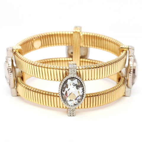 Nyfashion101 Women's Clear Oval Stone 2 Row Metal Bracelet