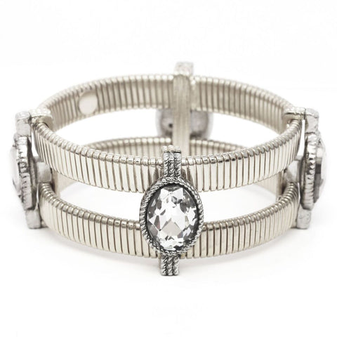 Nyfashion101 Women's Clear Oval Stone 2 Row Metal Bracelet