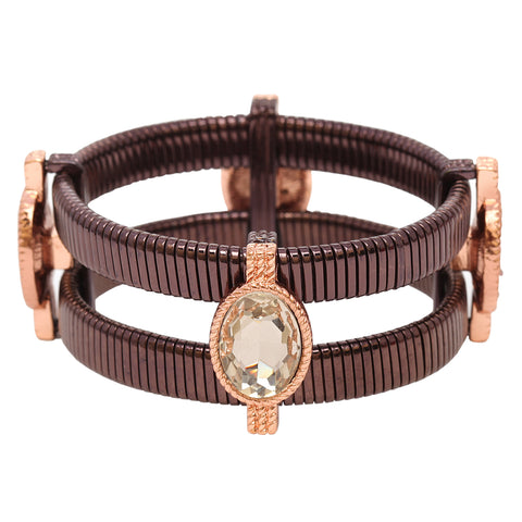 Nyfashion101 Women's Clear Oval Stone 2 Row Metal Bracelet