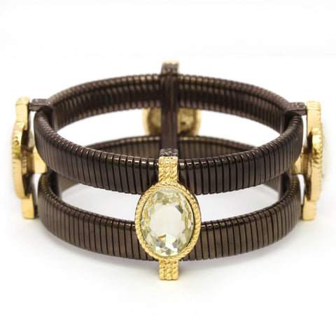 nyfashion101 Women's Clear Oval Stone 2 Row Metal Bracelet nyfashion101 Women's Clear Oval Stone 2 Row Metal Bracelet