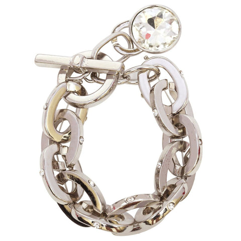 Nyfashion101 Women's Clear Round Stone Toggle Link Chain Stretch Bracelet