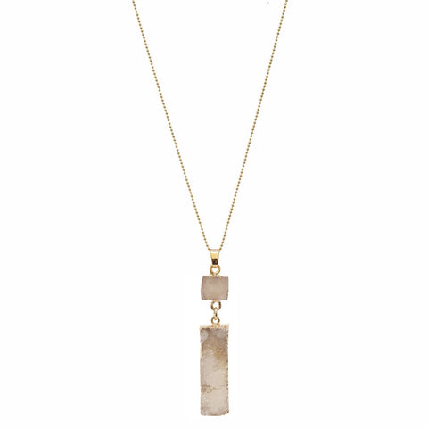 Nyfashion101 Women's Druzy Square And Bar Dangle Pendant With 30" Ball Chain Necklace