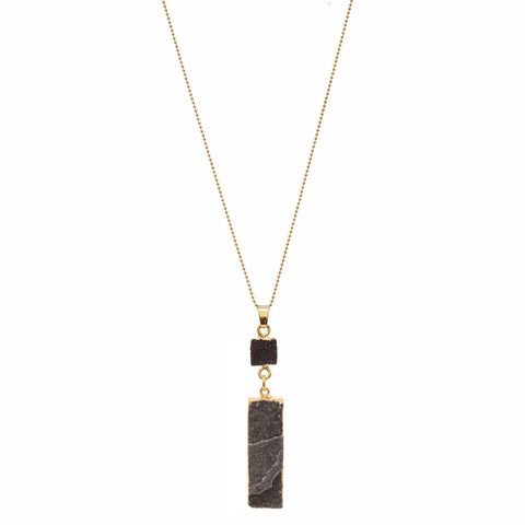 Nyfashion101 Women's Druzy Square And Bar Dangle Pendant With 30" Ball Chain Necklace