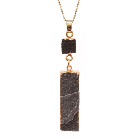 Nyfashion101 Women's Druzy Square And Bar Dangle Pendant With 30" Ball Chain Necklace