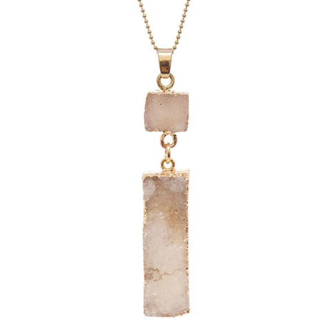 nyfashion101 Women's Druzy Square and Bar Dangle Pendant with 30" Ball Chain Necklace