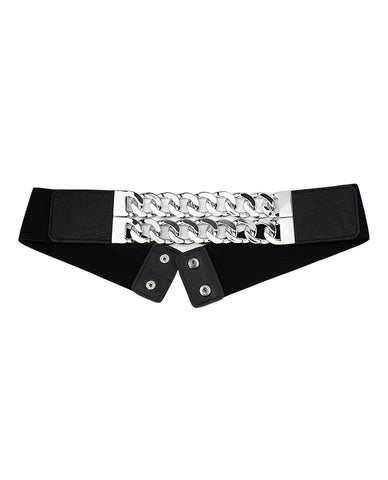 Nyfashion101 Women's Dual Silver-Tone Link Chain Elastic Stretch Waist Belt