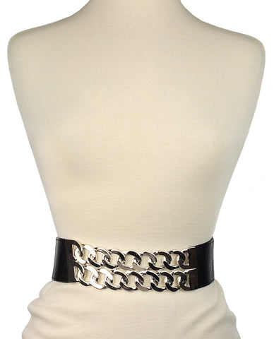 nyfashion101 Women's Dual Silver-Tone Link Chain Elastic Stretch Waist Belt