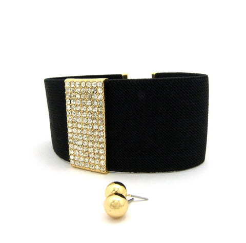 Nyfashion101 Women's Elastic Choker Rhinestone Center Necklace And Ball Earring Set In Gold-Tone