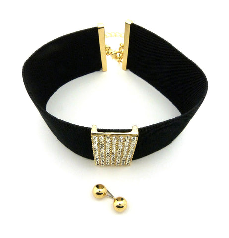 Nyfashion101 Women's Elastic Choker Rhinestone Center Necklace And Ball Earring Set In Gold-Tone