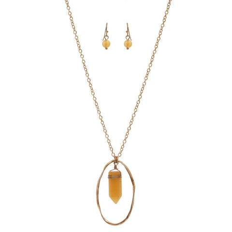 Nyfashion101 Women's Encircled Wired Stone Pendant Necklace And Earrings Set