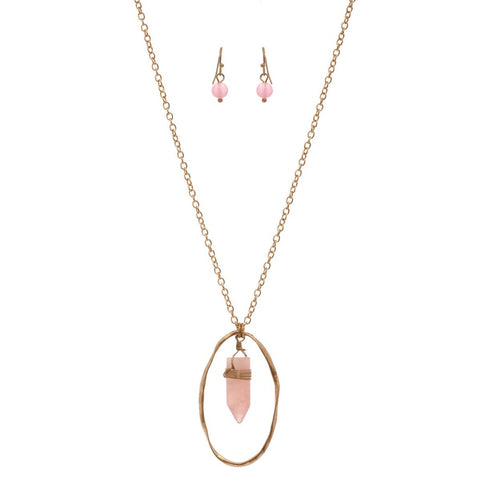 Nyfashion101 Women's Encircled Wired Stone Pendant Necklace And Earrings Set