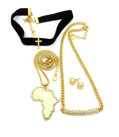 Nyfashion101 Women's Fashion Africa Pendant Earring And Necklace Set In Gold-Tone