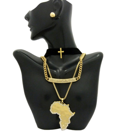 nyfashion101 Women's Fashion Africa Pendant Earring and Necklace Set in Gold-Tone