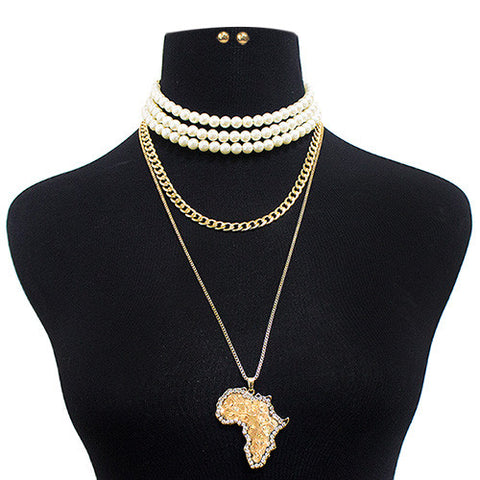 Nyfashion101 Women's Fashion Africa Pendant Earring And Simulated Pearl Necklace Set In Gold-Tone