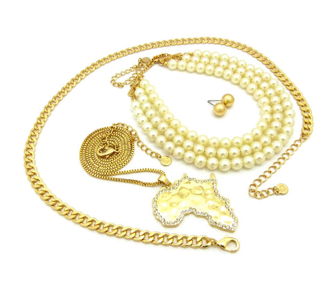 Nyfashion101 Women's Fashion Africa Pendant Earring And Simulated Pearl Necklace Set In Gold-Tone