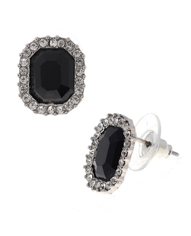 Nyfashion101 Women's Fashion Rectangle Black Stone Stud Earrings In Silver-Tone