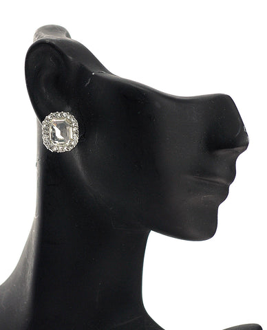 nyfashion101 Women's Fashion Rectangle Clear Stone Stud Earrings in Silver-Tone