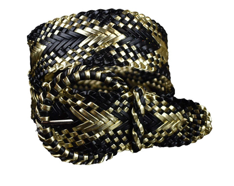 Nyfashion101 Women's Fashion Web Woven Braid Faux Leather Metallic Wide Belt