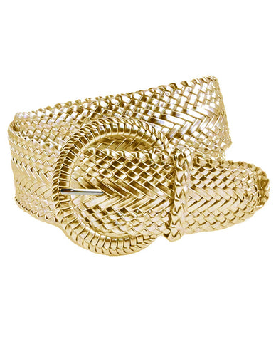 Nyfashion101 Women's Fashion Web Woven Braid Faux Leather Metallic Wide Belt