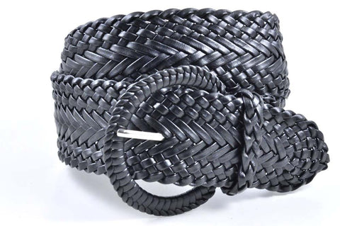Nyfashion101 Women's Fashion Web Woven Braid Faux Leather Metallic Wide Belt