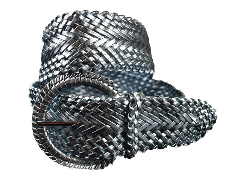 nyfashion101 Women's Fashion Web Woven Braid Faux Leather Metallic Wide Belt