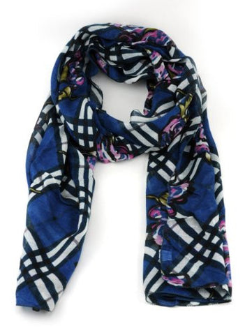 Nyfashion101 Women's Lightweight Plaid W/ Flower Design Scarf- FLORA