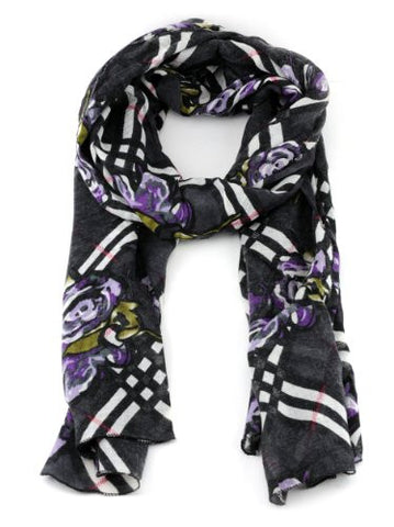 Nyfashion101 Women's Lightweight Plaid W/ Flower Design Scarf- FLORA