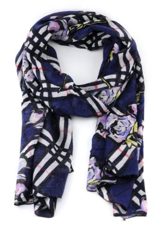 nyfashion101 Women's Lightweight Plaid w/ Flower Design Scarf- FLORA