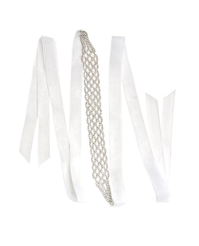 Nyfashion101 Women's Netted Pattern Rhinestone Elegant Sash Belt With Mesh Ribbon In Silver-Tone