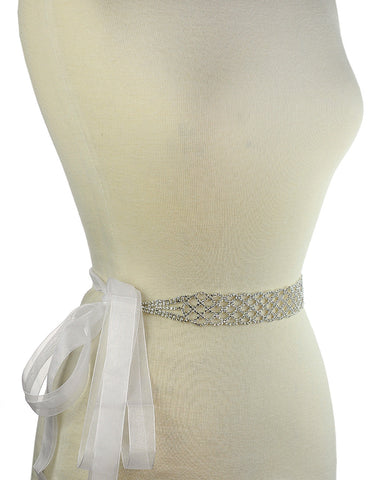 nyfashion101 Women's Netted Pattern Rhinestone Elegant Sash Belt with Mesh Ribbon in Silver-Tone nyfashion101 Women's Netted Pattern Rhinestone Elegant Sash Belt with Mesh Ribbon in Silver-Tone