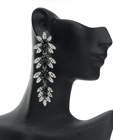 Nyfashion101 Women's Rhinestone Studded Leaf Dangling Black Stone Vine Earrings In Black
