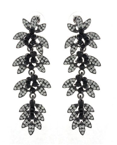 nyfashion101 Women's Rhinestone Studded Leaf Dangling Black Stone Vine Earrings in Black