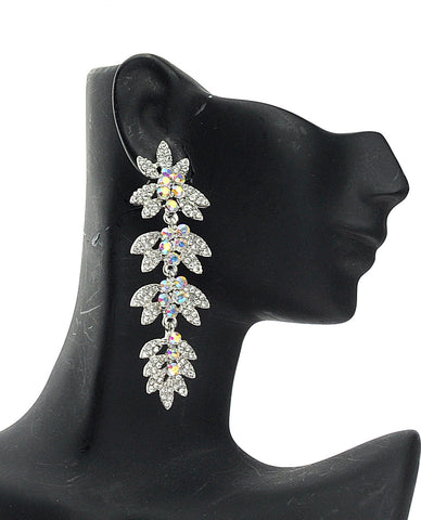 Nyfashion101 Women's Rhinestone Studded Leaf Dangling Clear Stone Vine Earrings In Silver-Tone