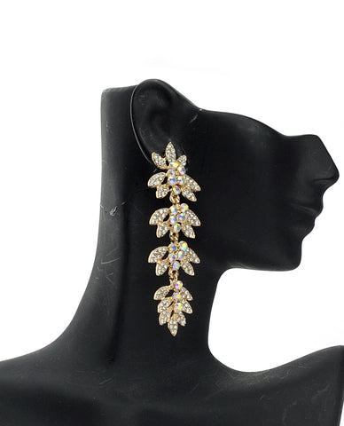 Nyfashion101 Women's Rhinestone Studded Leaf Dangling Clear Stone Vine Earrings In Gold-Tone