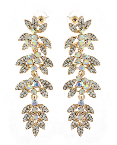 nyfashion101 Women's Rhinestone Studded Leaf Dangling Clear Stone Vine Earrings in Gold-Tone
