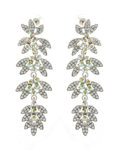 nyfashion101 Women's Rhinestone Studded Leaf Dangling Clear Stone Vine Earrings in Silver-Tone