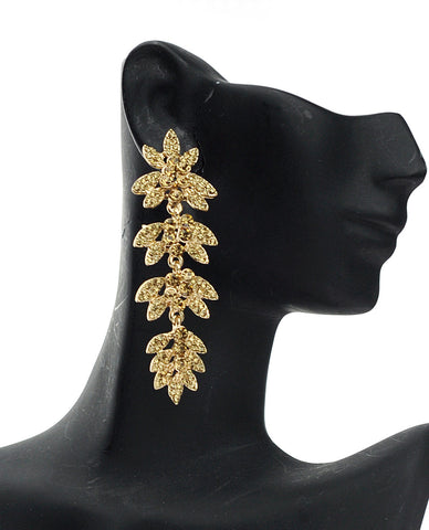 Nyfashion101 Women's Rhinestone Studded Leaf Dangling Stone Vine Earrings In Gold-Tone