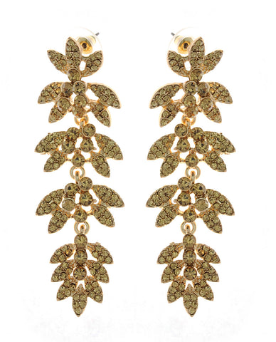 nyfashion101 Women's Rhinestone Studded Leaf Dangling Stone Vine Earrings in Gold-Tone