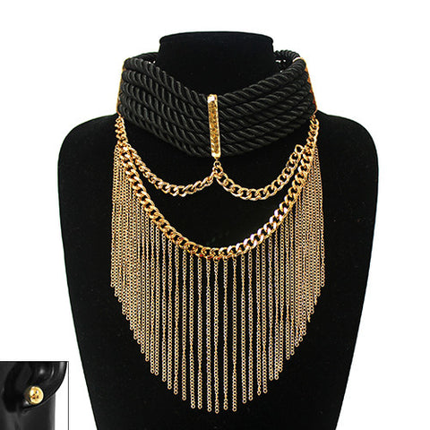 Nyfashion101 Women's Rope Collar Choker Dangling Tassel Necklace And Ball Earring Set In Gold-Tone