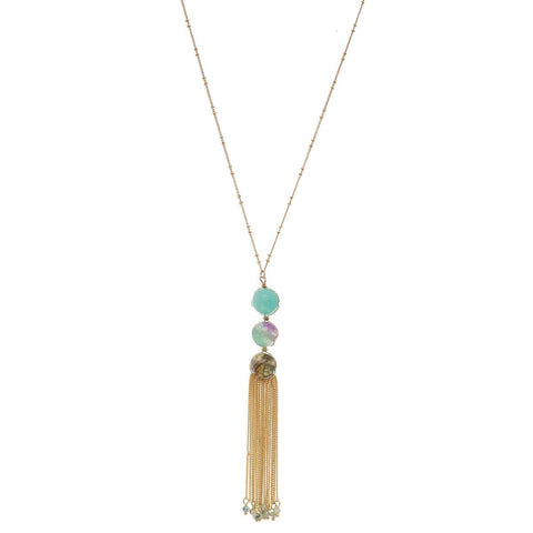 Nyfashion101 Women's Round Bead With Chain Tassel Dangling Pendant With 30" Chain Necklace