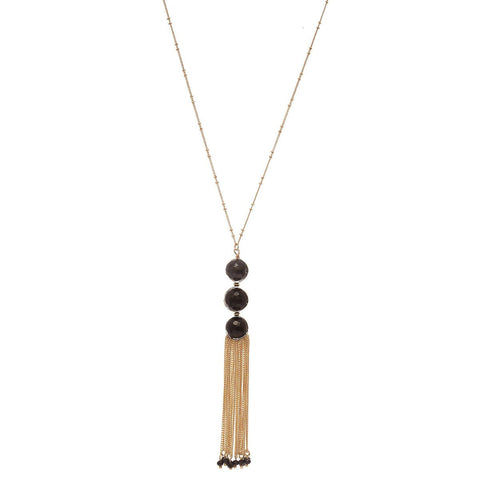 Nyfashion101 Women's Round Bead With Chain Tassel Dangling Pendant With 30" Chain Necklace